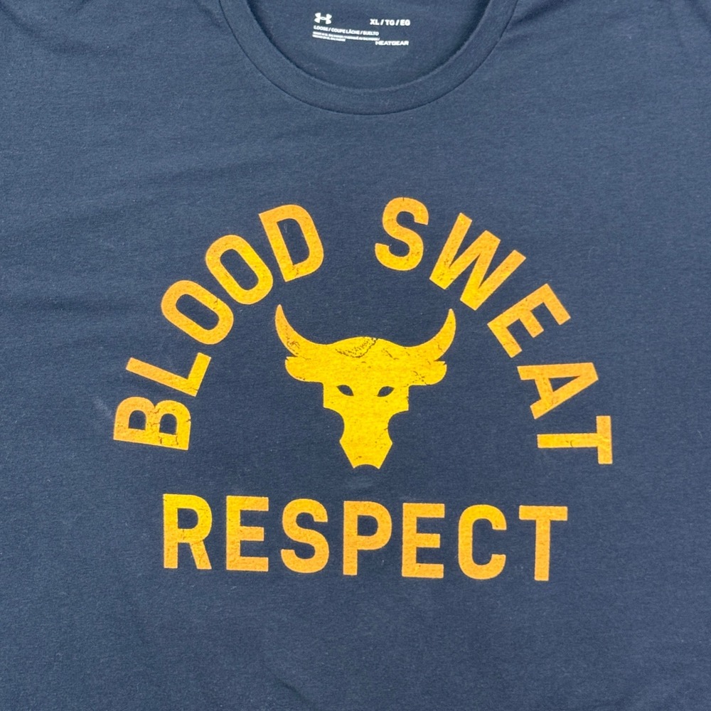 Under Armour Project Rock T-Shirt Men XL Black Blood Sweat Respect Gym Training